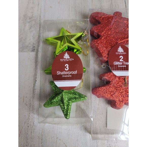 Enchanted Forest glitter tree star ornament set Xmas shatterproof - Picture 3 of 8
